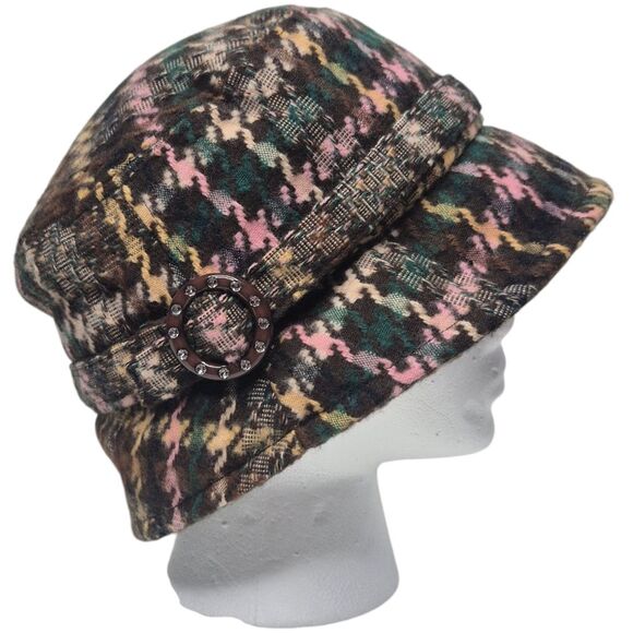 Manhattan Hat Company Vintage Y2K Bucket Hat Winter Houndstooth Acryllic Preppy - Picture 1 of 9